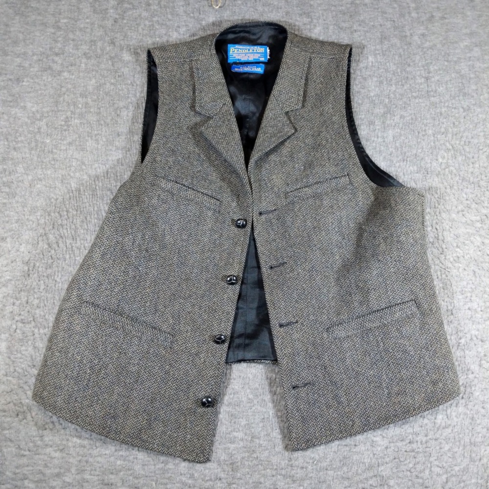 Vintage Pendleton High Grade Western Vest Mens 40 Brown Herringbone Tweed Wool